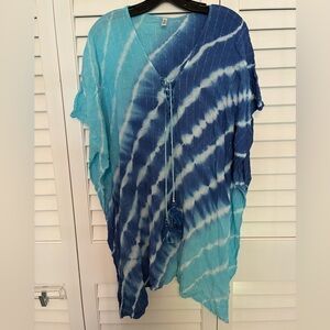 Blue & Aqua Ombre Tie-Dye Lightweight Cover-Up
